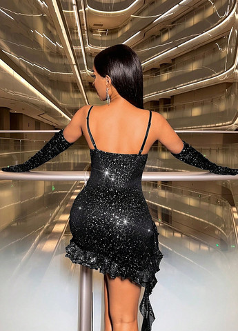 Черное коктейльное, вечернее платье силуэтная SHEIN однотонное