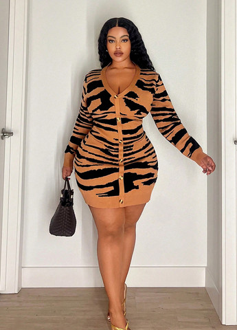 Рудий кежуал сукня силуетна SHEIN тигровый
