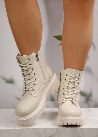 Осенние сапоги берцы SHEIN на тракторной подошве из искусственной кожи