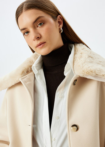 Бежевое Кэжуал полупальто однобортное KOTON однотонное