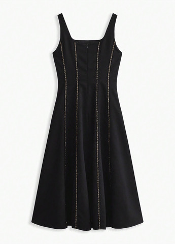 Черное кэжуал платье а-силуэт SHEIN однотонное