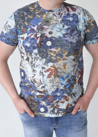 Голубая футболка мужская голубая тонкая с цветами Jean Piere Прямая