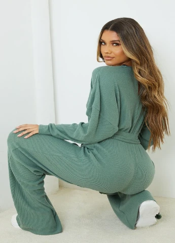 Комбінезон PrettyLittleThing однотонний зелений кежуал