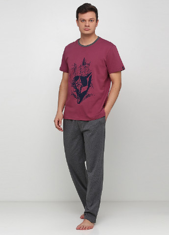 Піжама (футболка, штани) Key малюнок світло-бордова домашня бавовна