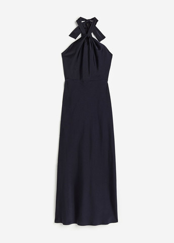 Темно-синее коктейльное платье с открытой спиной H&M однотонное