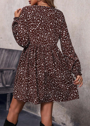 Коричневое кэжуал платье оверсайз SHEIN с цветочным принтом