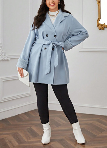 Світло-блакитне демісезонне Пальто двобортне SHEIN