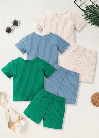 Комбінований літній комплект (футболка (3 шт.), шорти (3 шт.)) SHEIN