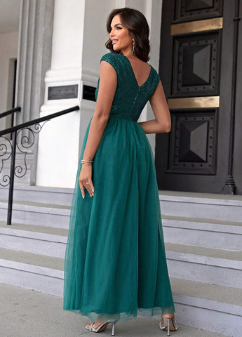 Смарагдова вечірня сукня SHEIN однотонна