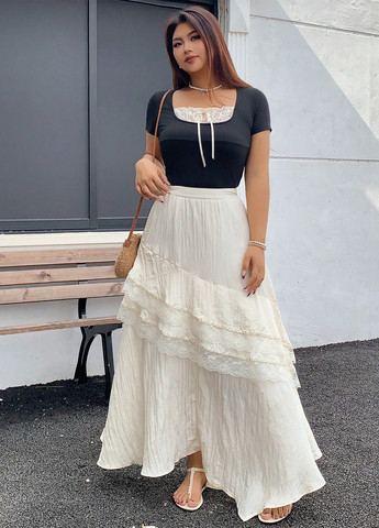 Кремовая кэжуал однотонная юбка SHEIN а-силуэта (трапеция)