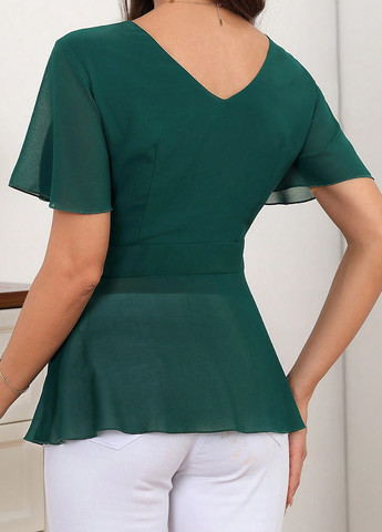 Темно-зелена блуза на запах SHEIN