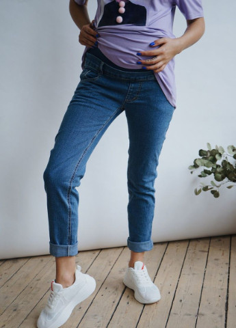 Синие комфортные джинсы для беременных с мягкой широкой резинкой под животик To Be - (252404874)