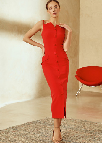 Красное кэжуал эффектное платье-футляр красного оттенка Gepur однотонное