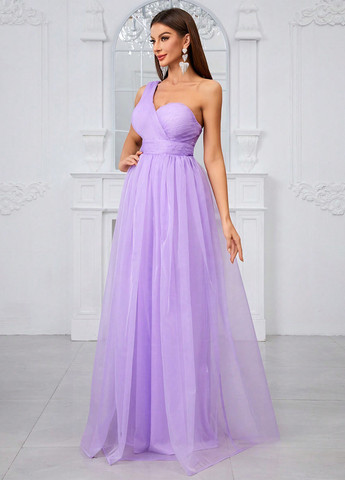 Бузкова святковий сукня на одне плече SHEIN однотонна