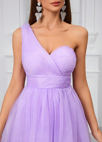 Бузкова святковий сукня на одне плече SHEIN однотонна