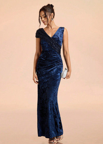 Синее вечернее платье годе SHEIN однотонное