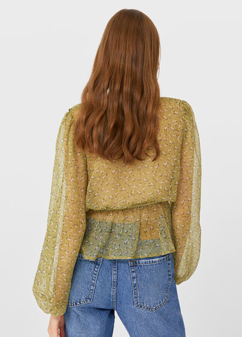 Оливкова блуза з баскою Stradivarius