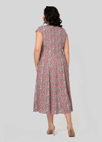 Серое кэжуал платье а-силуэт A'll Posa с цветочным принтом