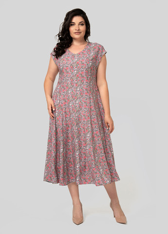 Серое кэжуал платье а-силуэт A'll Posa с цветочным принтом