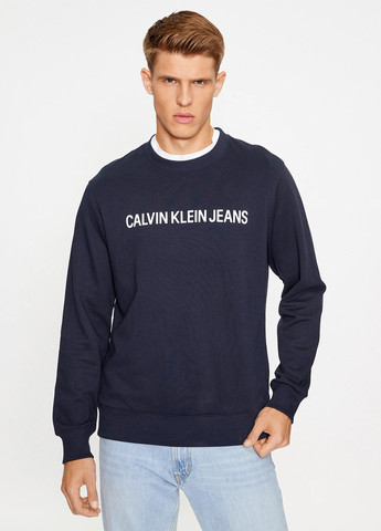 Синий свитшот Calvin Klein логотип без декора (302147026)