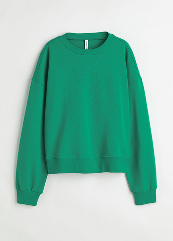 Свитшот H&M - Прямой крой однотонный зеленый кэжуал хлопок, трикотаж, футер - (292951313)