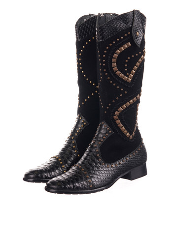 Женские черные сапоги Baroco с заклепками, с тиснением и на низком каблуке