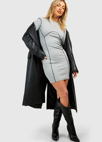 Серое кэжуал платье Boohoo меланжевое