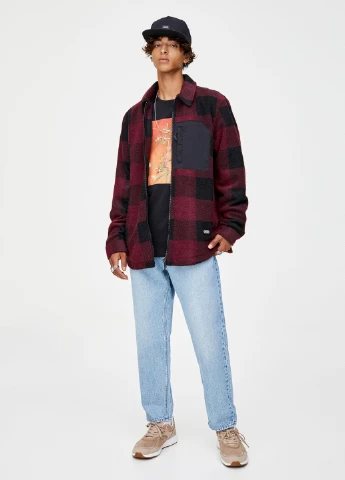 Бордова куртка легка,бордовий в клітку, Pull & Bear