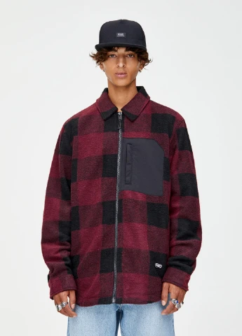 Бордова куртка легка,бордовий в клітку, Pull & Bear
