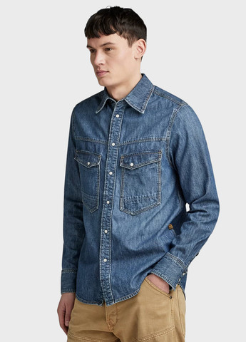 Синяя джинсовая рубашка однотонная G-Star Raw
