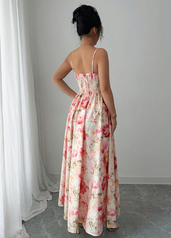 Комбинированное кэжуал платье с открытыми плечами SHEIN с цветочным принтом