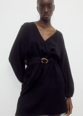 Чорна кежуал сукня на запах, кльош H&M однотонна