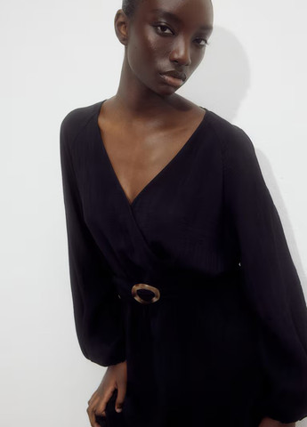 Чорна кежуал сукня на запах, кльош H&M однотонна