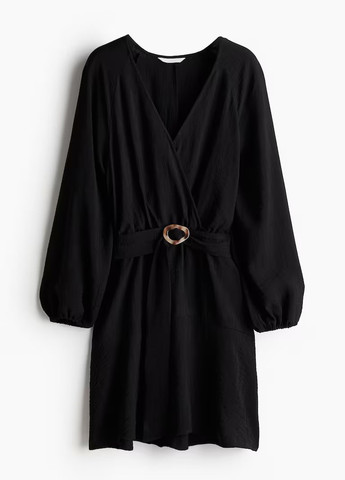 Чорна кежуал сукня на запах, кльош H&M однотонна