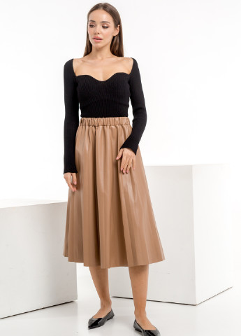 Светло-коричневая кэжуал однотонная юбка Icon клешированная, плиссе