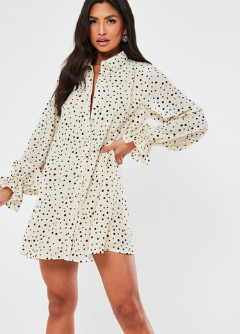 Айвори кэжуал платье рубашка Missguided в горошек