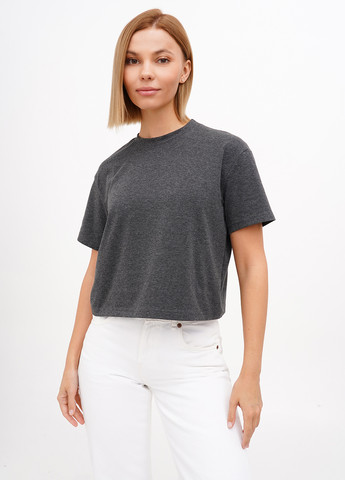 Темно-сіра літня укорочена жіноча футболка KASTA design