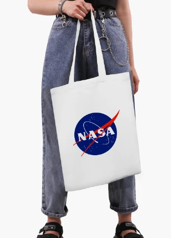 Эко сумка шоппер белая НАСА (NASA) (9227-1955-WT2) Еко сумка шоппер біла 41*35 см MobiPrint (219124520)