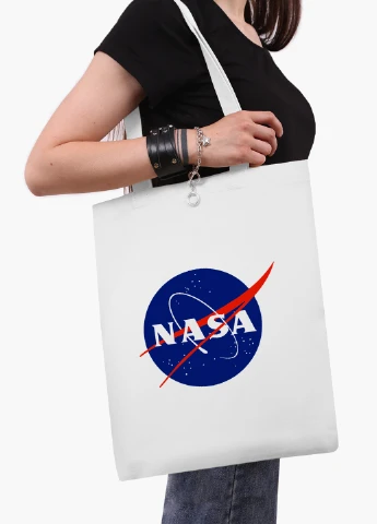 Эко сумка шоппер белая НАСА (NASA) (9227-1955-WT2) Еко сумка шоппер біла 41*35 см MobiPrint (219124520)