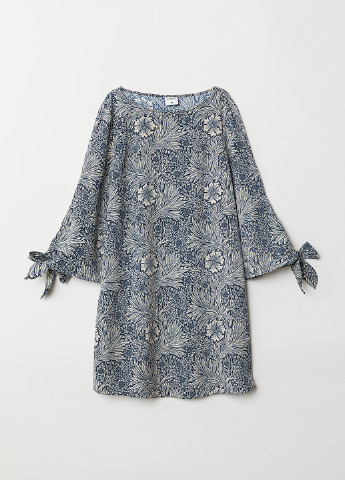 Темно-синее кэжуал платье а-силуэт H&M с цветочным принтом