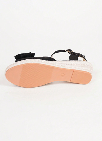 Черные босоножки SHEIN с ремешком с бантом, на плетеной подошве