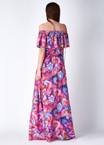 Малиновое кэжуал платье с открытыми плечами Gioia с цветочным принтом