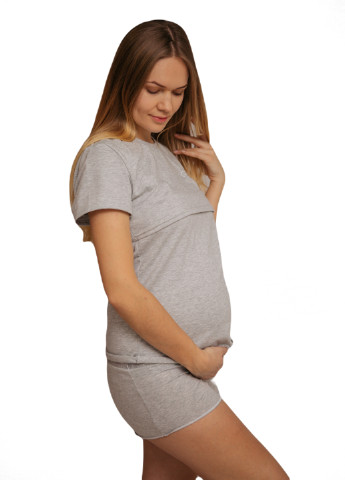 Серая всесезон 88296028829(55)03 пижама для беременных и кормящих с секретом для кормления (футболка + шорты) серая футболка + шорты HN Рита
