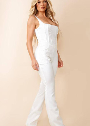 Комбинезон PrettyLittleThing комбинезон-брюки однотонный белый кэжуал полиэстер