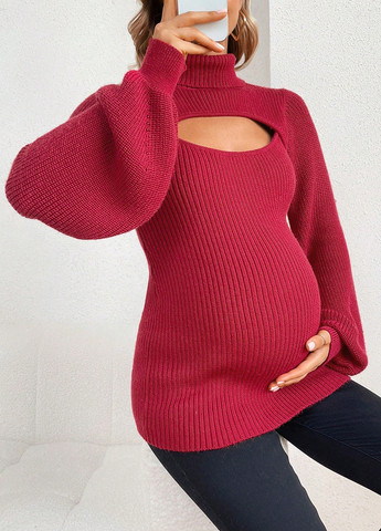 Бордовий демісезонний светр для вагітних SHEIN