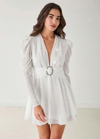 Білий кежуал, святковий сукня кльош SHEIN однотонна