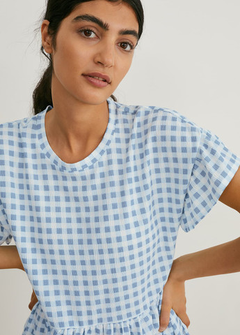 Блакитна кежуал сукня сукня-футболка C&A в клітинку