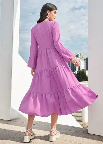 Сиреневое кэжуал платье а-силуэт SHEIN однотонное