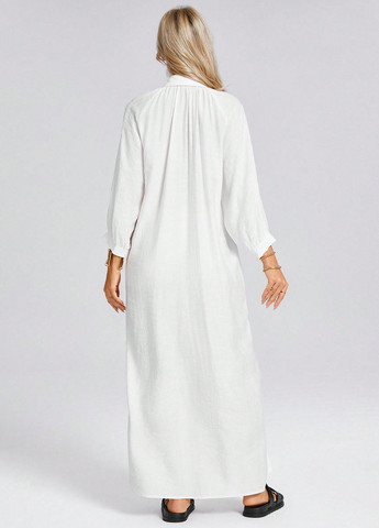 Белое кэжуал платье рубашка SHEIN однотонное