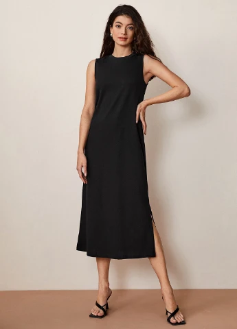 Черное кэжуал платье платье-майка SHEIN однотонное
